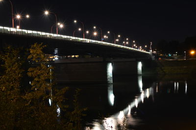 Bridge over calm river at night