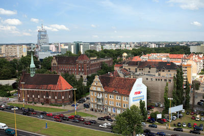 High angle view of cityscape against sky