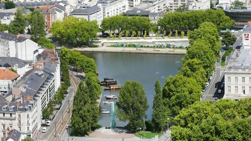 High angle view of river in town