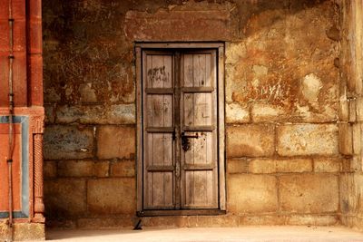 Closed door of old house