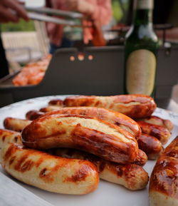 Close-up of pizza served on table