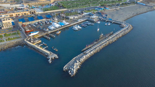 High angle view of harbor