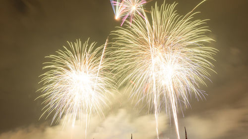 Low angle view of firework display at night