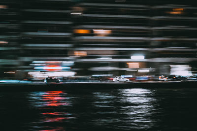 Blurred motion of illuminated city at night