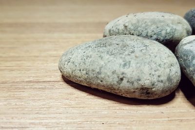 High angle view of pebbles on table