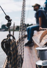 Close-up of rope tied on boat