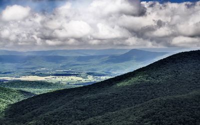 Scenic view of mountains against cloudy sky