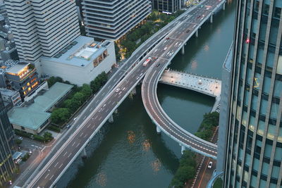 High angle view of elevated road in city