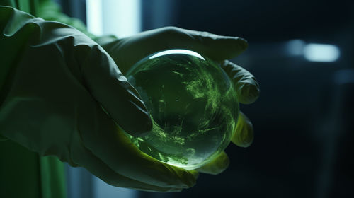 Midsection of man holding crystal ball