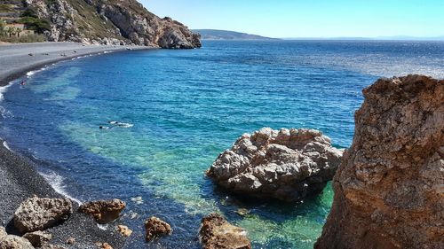 Scenic view of sea against blue sky