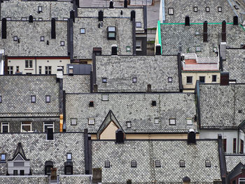 High angle view of houses in town