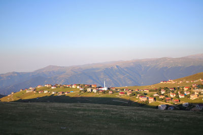 Scenic view of mountains against clear sky