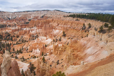 View of rock formations against cloudy sky