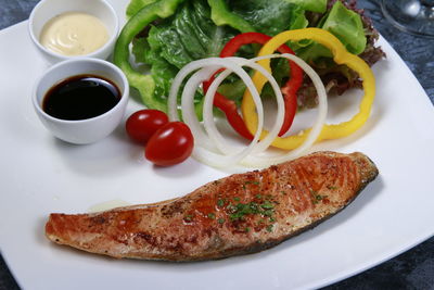 Close-up of breakfast served on table