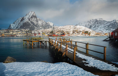 Scenic view of snowcapped mountains against sky