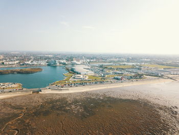 High angle view of beach against sky