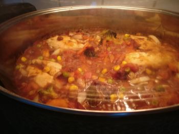 Close-up of meat in cooking pan