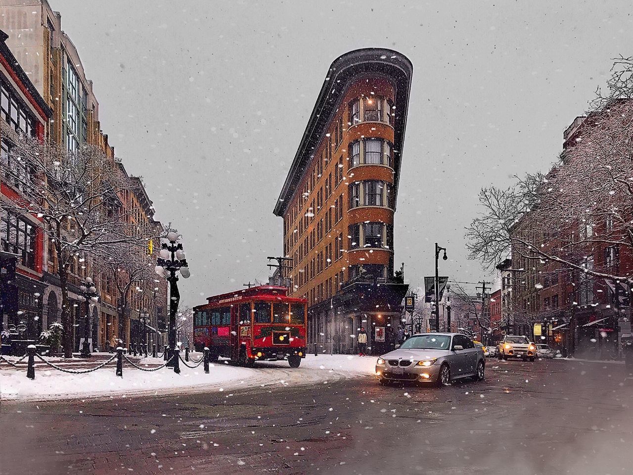 VIEW OF WET STREET DURING WINTER