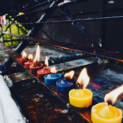 Close-up of illuminated candles