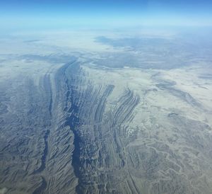 High angle view of land against sky