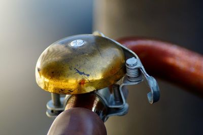 Close-up of person holding bicycle