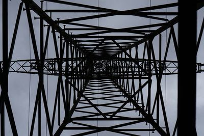 Low angle view of electricity pylon against sky