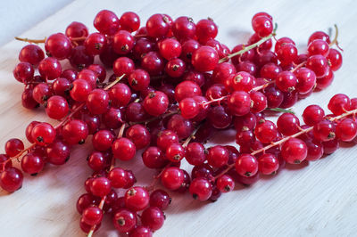 High angle view of cherries on table