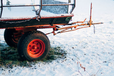 High angle view of trailer on snow