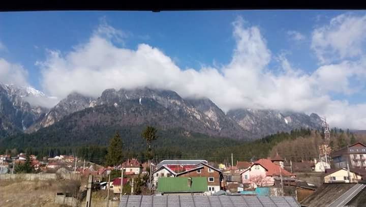 PANORAMIC VIEW OF TOWN AGAINST CLOUDY SKY