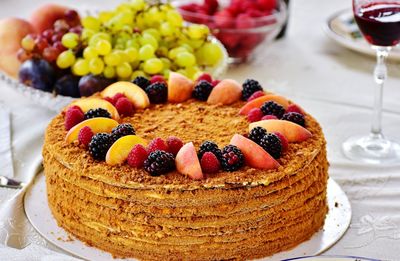 High angle view of cake on table