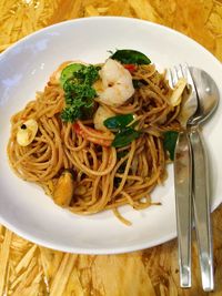 Close-up of noodles served in plate