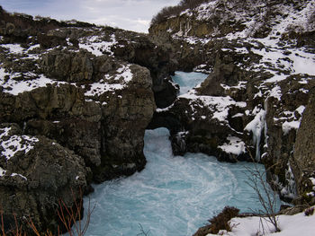 Scenic view of waterfall in winter