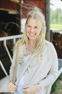 Pregnant woman on farm