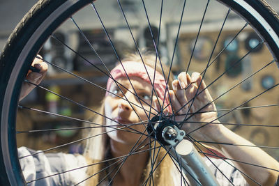 Close-up of bicycle wheel