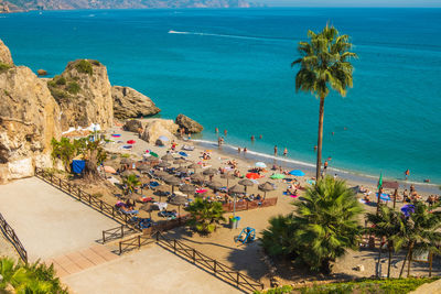 High angle view of beach by sea