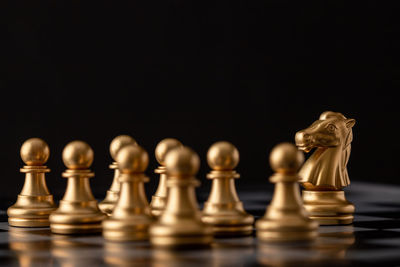 Close-up of chess pieces against blurred background