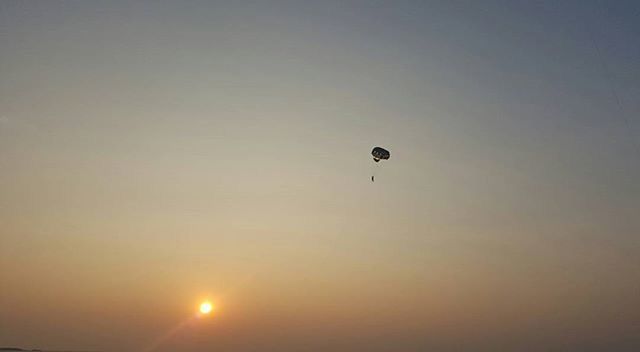 low angle view, flying, copy space, sunset, silhouette, mid-air, clear sky, tranquility, scenics, sky, beauty in nature, moon, tranquil scene, nature, sun, bird, dusk, orange color, outdoors, hot air balloon