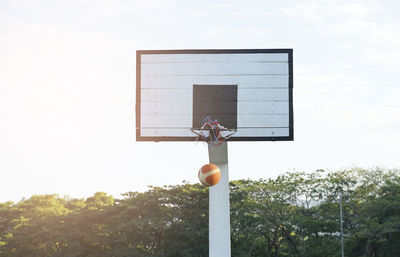 Low angle view of basketball hoop against sky