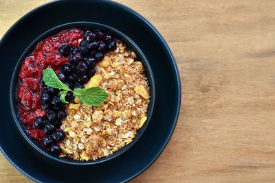 High angle view of breakfast served on table
