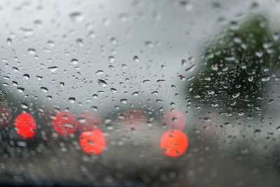 Close-up of raindrops on glass window