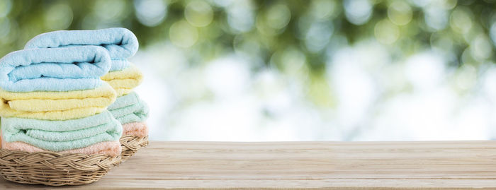 Close-up of wicker basket on table