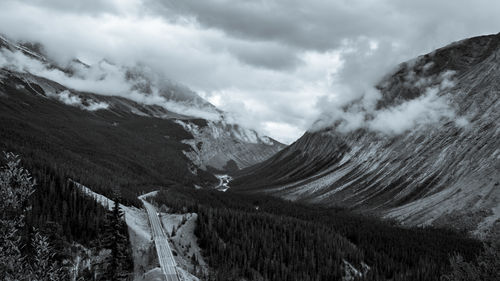 Panoramic view of snowcapped mountains against sky