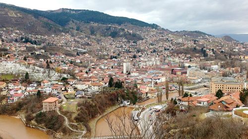 High angle view of town