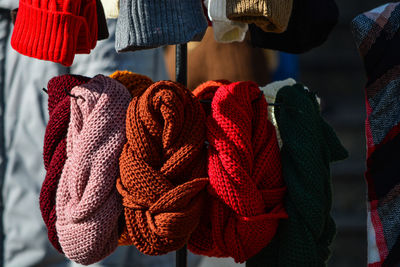 Close-up of clothes hanging on display at market