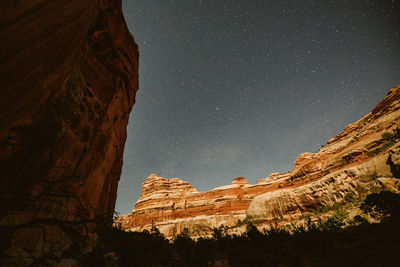 Moonlight on canyon walls from the base of the maze at night