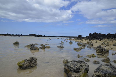 Scenic view of sea against cloudy sky