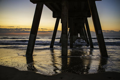 Scenic view of beach against sky during sunset