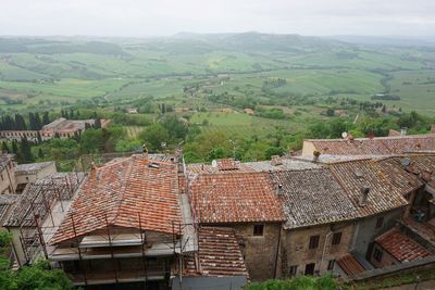 High angle view of houses in village