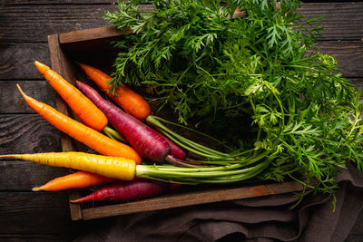 High angle view of vegetables on cutting board