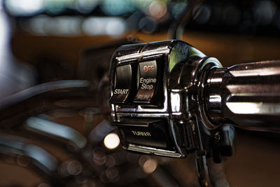 Close-up of vintage camera on table